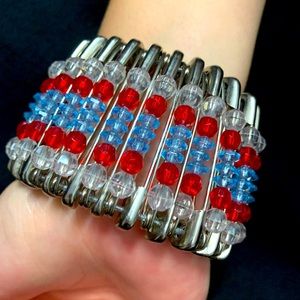 Handmade safety pin bracelet red, white, and blue
